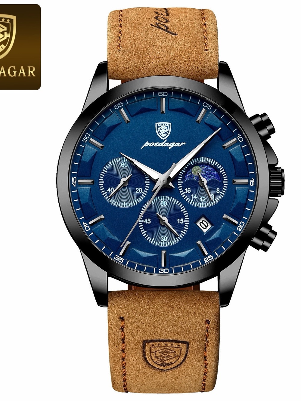 Men's Blue Dial Watch with Tan Leather Strap